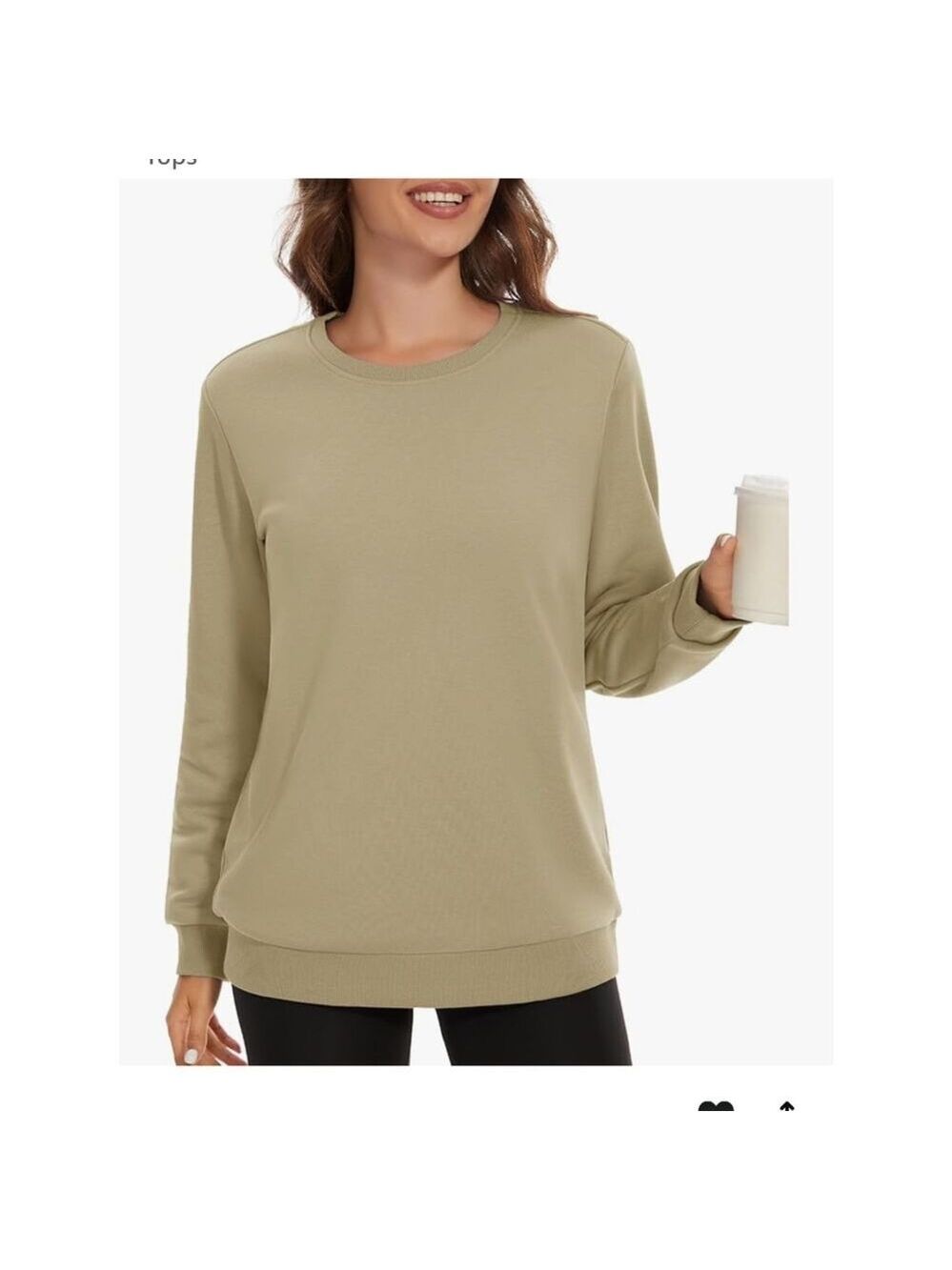 MAGCOMSEN Women's XXL Fleece Lined Crewneck Sweatshirt Khaki Tan Pullover